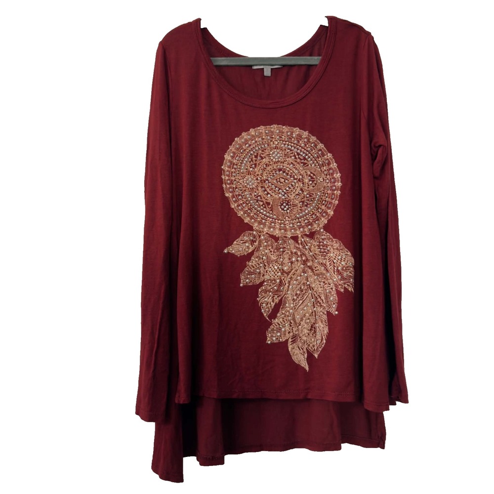 Charlotte Russe Sz Small Burgundy Dreamcatcher Rhinestone Tunic Boho Whimsygoth